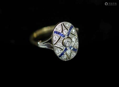 A 1920's gold and platinum, sapphire and diamond milleg...