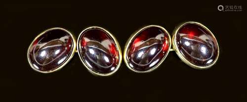 A pair of early 1960's 18ct gold and cabochon garnet se...