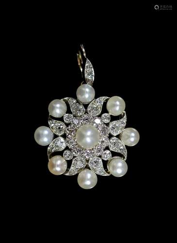 An early 20th century gold and silver, pearl and diamond set...