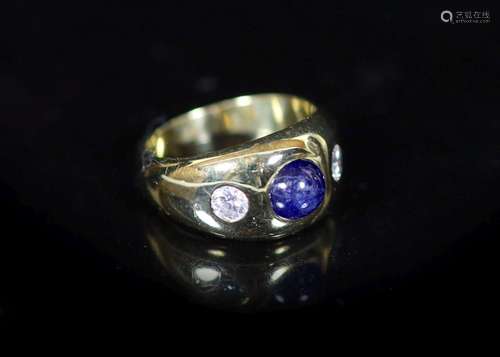 A Cartier 18ct gold , gypsy set cabochon sapphire and two st...