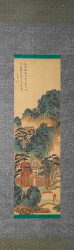A Chinese Scroll Painting of Mountains and Rivers by Pu Ru