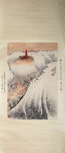 A Chinese Scroll Painting of Mountains and Rivers by Qian So...