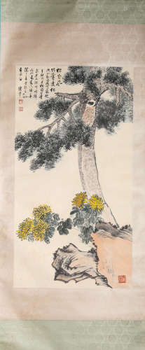 A Chinese Scroll Painting of Pines by Chen Ban Ding