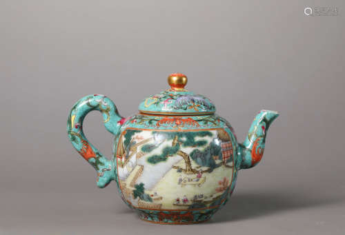 A Chinese Porcelain Famille-Rose Poem Kettle Marked Qian Lon...