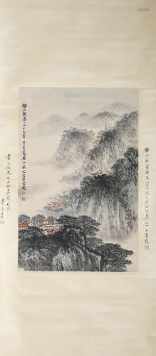 A Chinese Scroll Painting of Mountains and Rvers by Song Wen...
