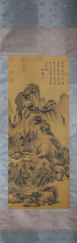 A Chinese Scroll Painting of Mountains and Rivers by Dong Ba...