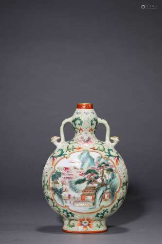 A Chinese Porcelain Famille-Rose Double-Gourd Vase Marked Qi...