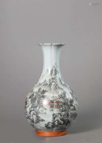 A Chinese Porcelain Ink-Glazed Lobed Vase Marked Qian Long