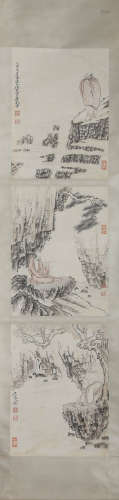 A Chinese Scroll Painting of Mountains and Rivers by Shi Tao