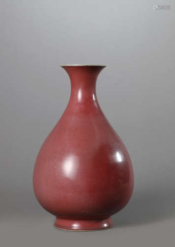A Chinese Porcelain Red-Glazed Vase Marked Qian Long