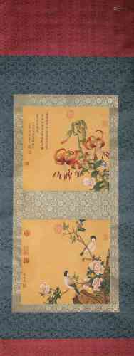 A Chinese Scroll Painting of birds band flowers by Yun Shou ...