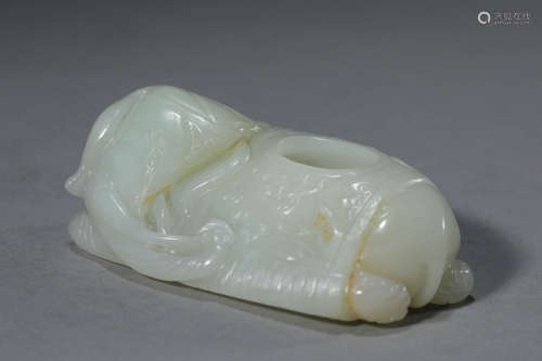 A Chinese White Jade Bat Washer
