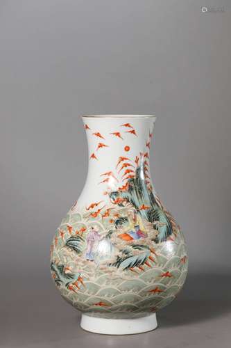 A Chinese Porcelain Famille-Rose Longevity Vase Marked Qian ...