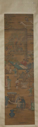 A Chinese Scroll Painting of Figures by Gai Qi