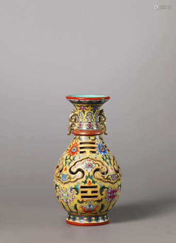 A Chinese Porcelain Enamel Painted Floral Vase Marked Qian L...