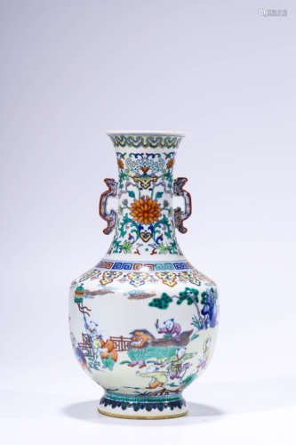 A Chinese Porcelain Doucai Chi Dragon Vase Marked Qian Long