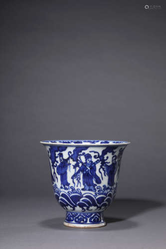 A Chinese Porcelain Blue and White Eight Immortals Cup Marke...