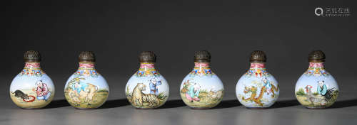 A Set of Chinese Enamel Painted Zodiac Snuff Bottles