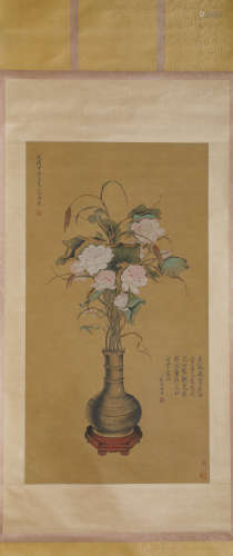 A Chinese Scroll Painting of Flowers by Ci Xi