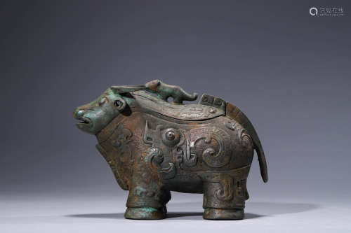 A Chinese Bronze Bull Vessel, Zun