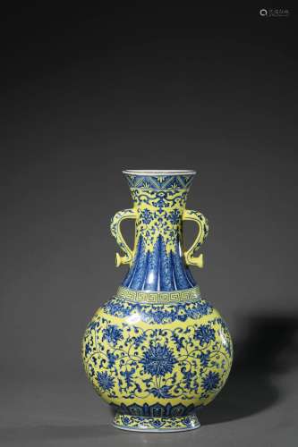 A Chinese Porcelain Blue and White Yellow-Ground Interlock B...