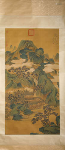 A Chinese Scroll Painting of Mountains and Rivers by Wen Jia