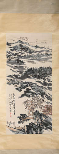 A Chinese Scroll Painting of Mountains and Rivers by Lu Yan ...