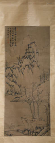 A Chinese Scroll Painting of Mountains and Rivers by Shen Zh...