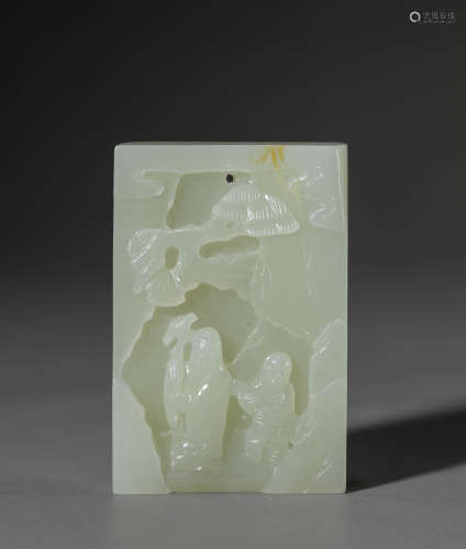 A Chinese White Jade Figure Rectangle Pendant