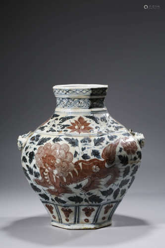 A Chinese Porcelain Copper-Red-Decorated Beast Jar