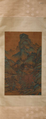 A Chinese Scroll Painting of Mountains and Rivers by Qiu Yin...