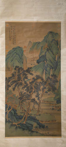 A Chinese Scroll Painting of Mountains and Rivers by Qian We...