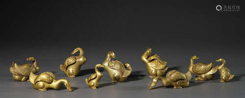A Set of Chinese Gilt-Bronze Ducks