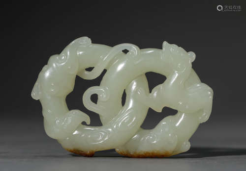 A Chinese White Jade Dragon Pendant