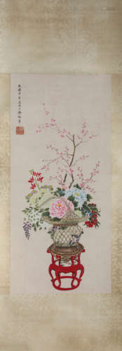 A Chinese Scroll Painting of Flowers by Ci Xi