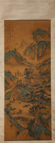 A Chinese Scroll Painting of Mountains and Rivers by Wen Bo ...