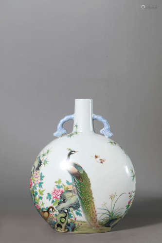 A Chinese Porcelain Famille-Rose Flowers and Birds Moonflask...