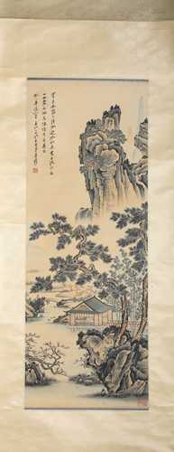 A Chinese Scroll Painting of Mountains and Rivers by Zhang D...