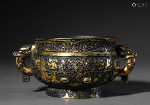 A Chinese Gold and Silver Inlaid  Censer