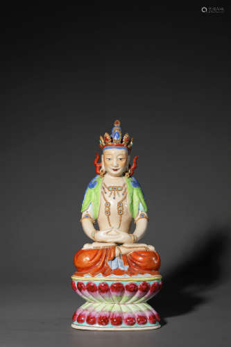 A Chinese Porcelain Famille-Rose Amitayus Statue