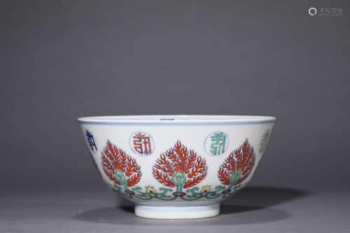 A Chinese Porcelain Doucai Floral Bowl Marked Qian Long