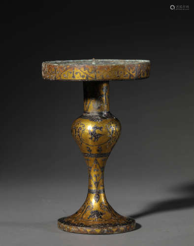 A Chinese Gold and Silver Inlaid  Candle Holder