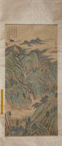 A Chinese Scroll Painting of Mountains and Rivers by Wang Sh...