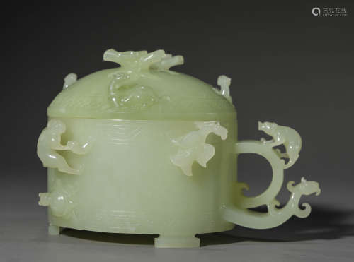 A Chinese Jade Beast Cup and Cover