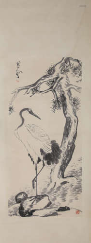 A Chinese Scroll Painting of Cranes by Ba Da Shan Ren