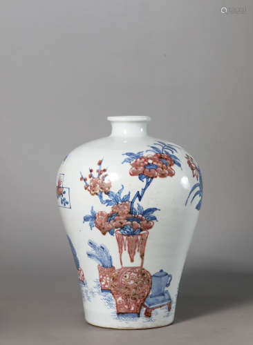 A Chinese Porcelain Copper-Red and Underglazed-Blue Meiping ...