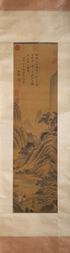 A Chinese Scroll Painting of Mountains and Rivers by Wang Ji...