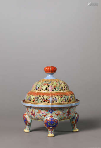 A Chinese Porcelain Famille-Rose  Interlock Branches Censer ...