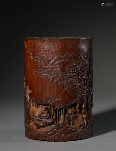 A Chinese Poem Bamboo Carving Brush Pot