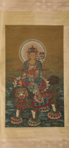 A Chinese Scroll Painting of a Buddha by Ding Guan Peng